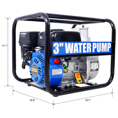Semi Trash Pump 3 inch, 209cc 7HP 4 stroke OHV ENGINE, Gas Powered Semi Trash Water Pump  50 ft Discharge Hose, 12 ft Suction Hose with Complete Fittings,EPA compliant