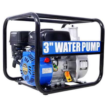 Semi Trash Pump 3 inch, 209cc 7HP 4 stroke OHV ENGINE, Gas Powered Semi Trash Water Pump  50 ft Discharge Hose, 12 ft Suction Hose with Complete Fittings,EPA compliant