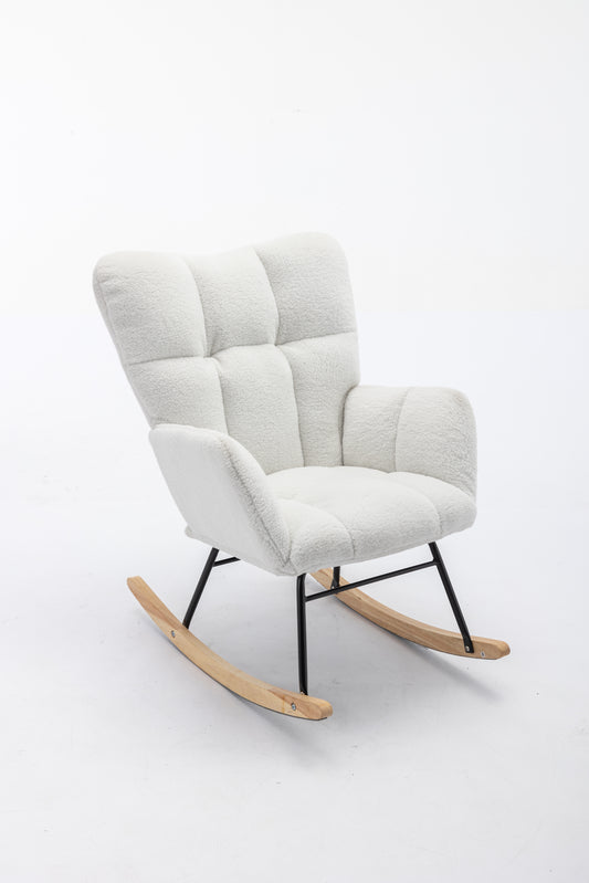 050-Teddy Fabric Rocking Gilder Nursery Chair For Living Room Indoor,Ivory
