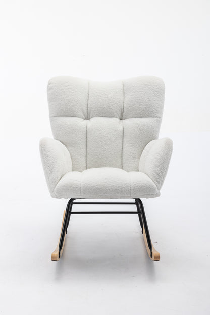 050-Teddy Fabric Rocking Gilder Nursery Chair For Living Room Indoor,Ivory