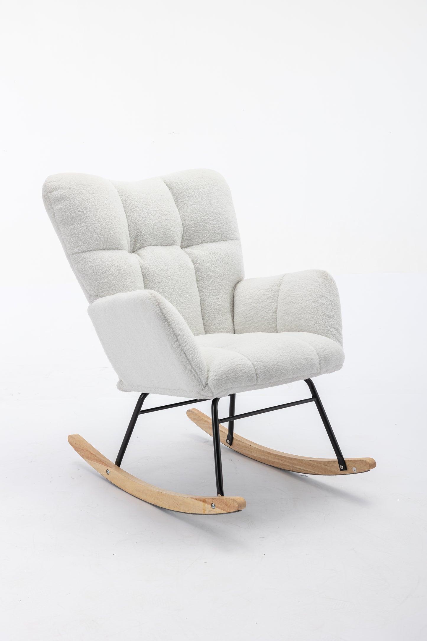 050-Teddy Fabric Rocking Gilder Nursery Chair For Living Room Indoor,Ivory