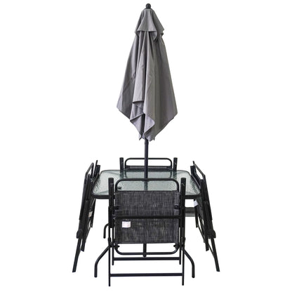 Outdoor Patio Dining Set for 4 People, Metal Patio Furniture Table and Chair Set with Umbrella, Black