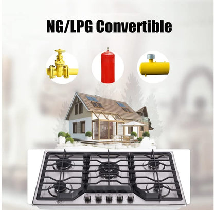 AHT34IN10S Hothit 5 Burners 34 inch Gas Cooktop, 36000 BTU Stainless Steel Gas Range Top, Gas Cooker Stove Propane Gas/Natural Gas Convertible