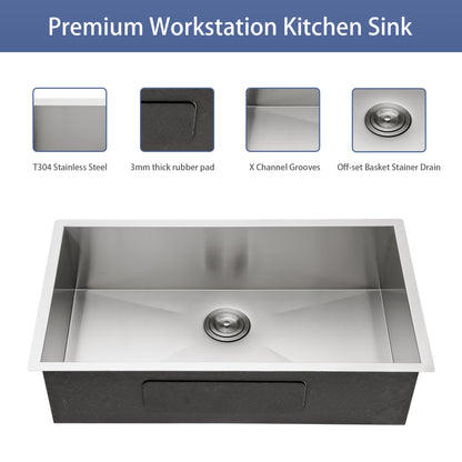 33 Inch Undermount Sink - 33"x19"x9" Undermount Stainless Steel Kitchen Sink 18 Gauge 9 Inch Deep Single Bowl Kitchen Sink Basin