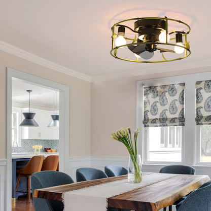 Flush Mount Ceiling Fans with Lights and Remote Control green Caged Low Profile Ceiling Fan Modern Metal Ceiling fanfor Farmhouse Dining Room Bedroom Kitchen Living Room  Item Code: