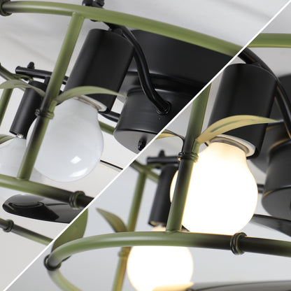 Flush Mount Ceiling Fans with Lights and Remote Control green Caged Low Profile Ceiling Fan Modern Metal Ceiling fanfor Farmhouse Dining Room Bedroom Kitchen Living Room  Item Code: