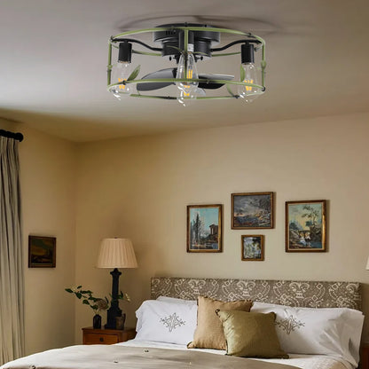 Flush Mount Ceiling Fans with Lights and Remote Control green Caged Low Profile Ceiling Fan Modern Metal Ceiling fanfor Farmhouse Dining Room Bedroom Kitchen Living Room  Item Code: