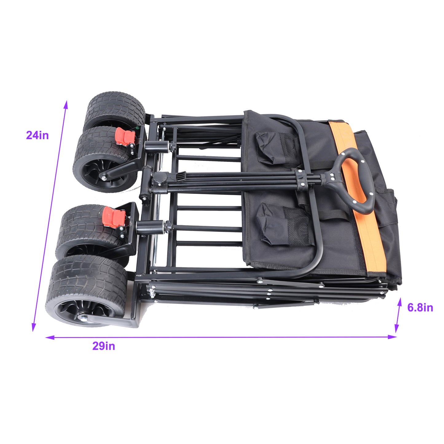 Big large capacity Folding cart Extra Long Extender Wagon Cart Folding Wagon Garden Shopping Beach Cart (black + orange)