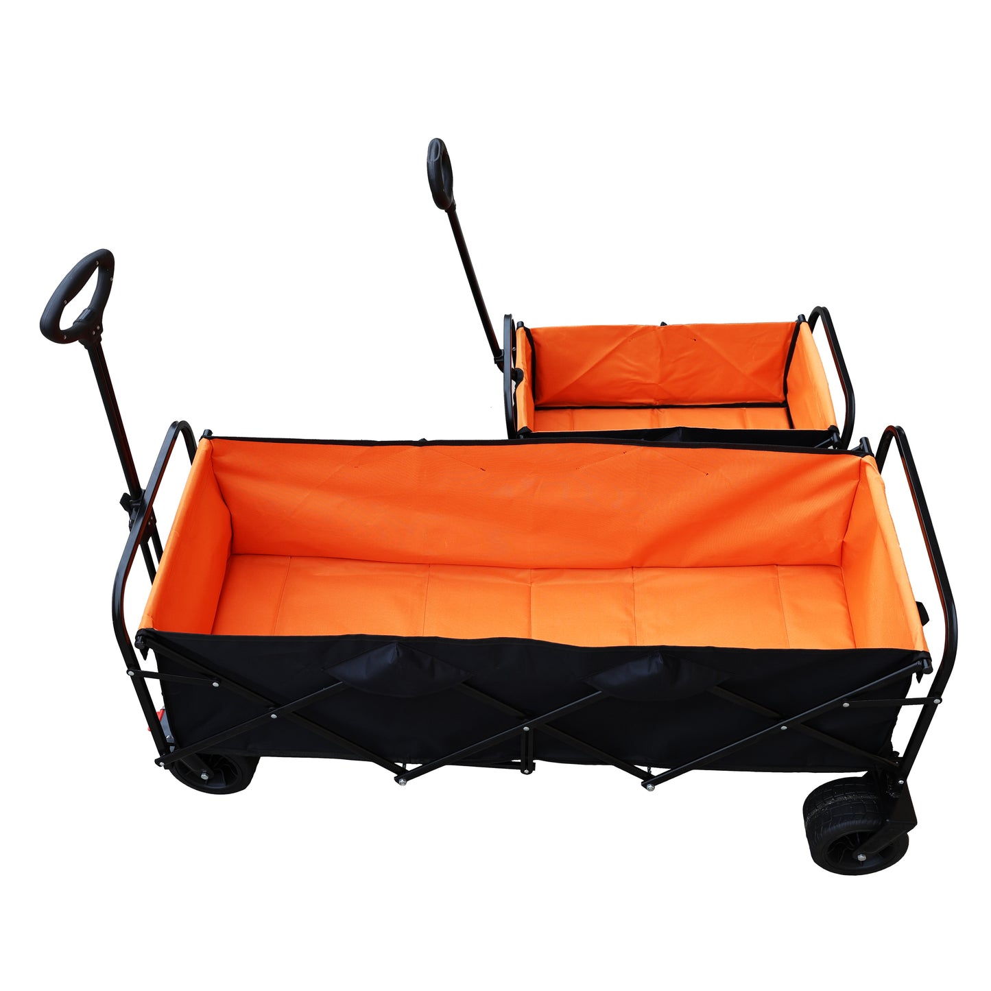 Big large capacity Folding cart Extra Long Extender Wagon Cart Folding Wagon Garden Shopping Beach Cart (black + orange)