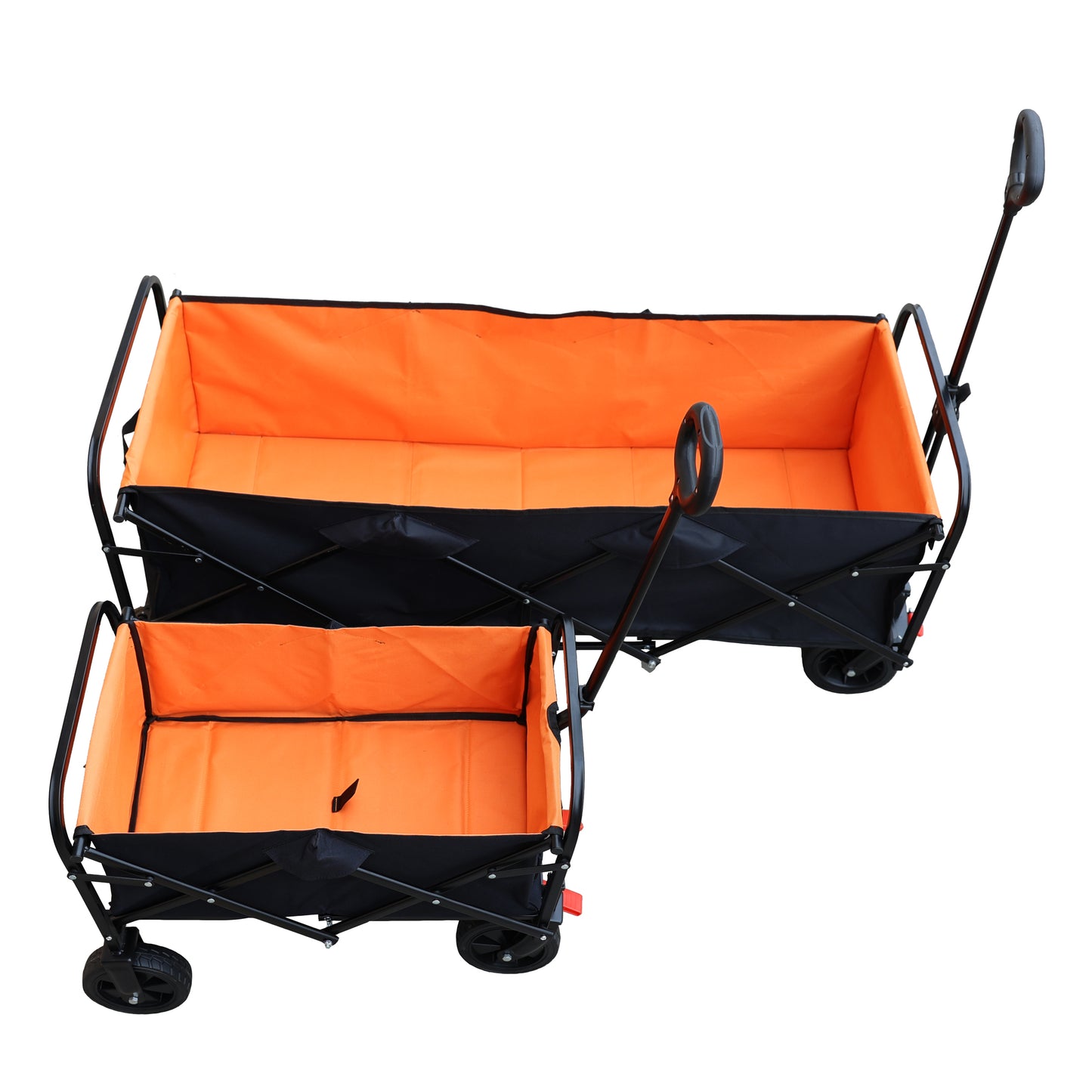 Big large capacity Folding cart Extra Long Extender Wagon Cart Folding Wagon Garden Shopping Beach Cart (black + orange)
