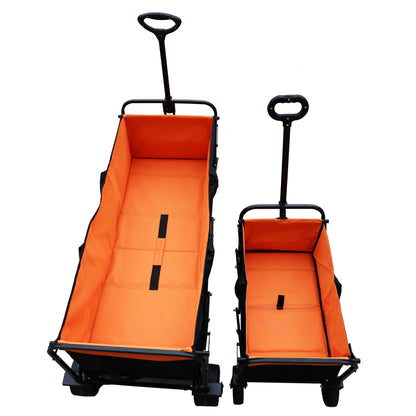 Big large capacity Folding cart Extra Long Extender Wagon Cart Folding Wagon Garden Shopping Beach Cart (black + orange)