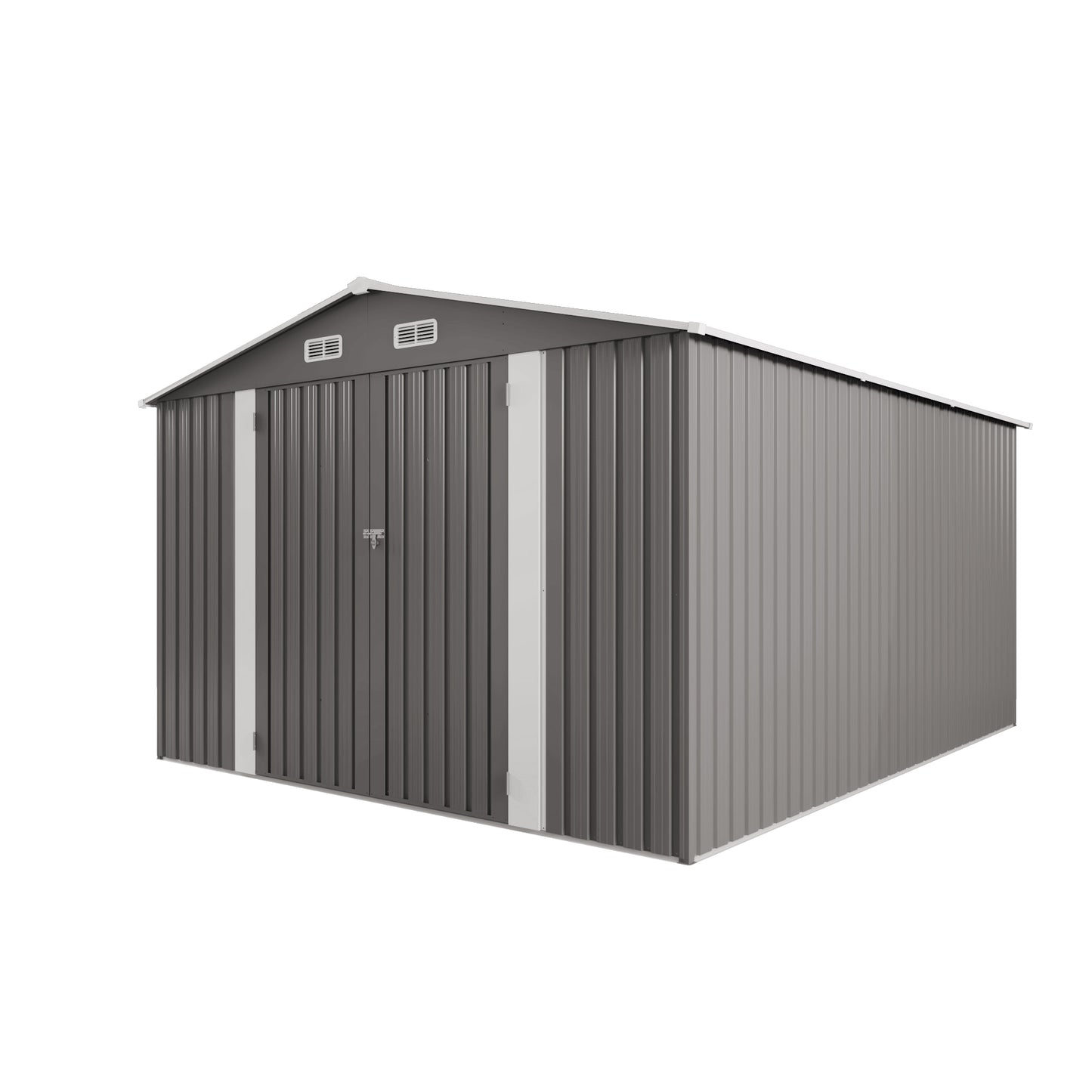 10x12FT Outdoor Storage Shed Large Metal Garden Shed with Double Door Two Window Waterproof Tool Shed for Backyard Patio Lawn Poolside ,Grey