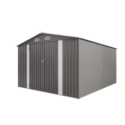 10x12FT Outdoor Storage Shed Large Metal Garden Shed with Double Door Two Window Waterproof Tool Shed for Backyard Patio Lawn Poolside ,Grey