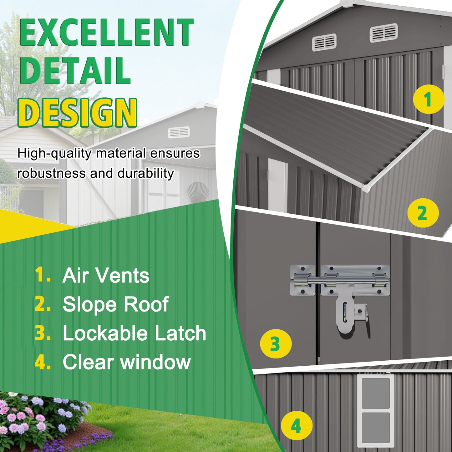 10x12FT Outdoor Storage Shed Large Metal Garden Shed with Double Door Two Window Waterproof Tool Shed for Backyard Patio Lawn Poolside ,Grey