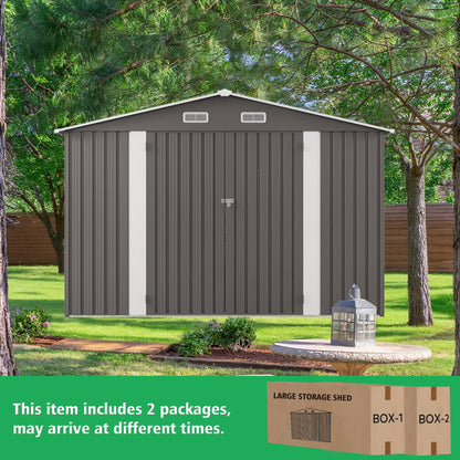 10x12FT Outdoor Storage Shed Large Metal Garden Shed with Double Door Two Window Waterproof Tool Shed for Backyard Patio Lawn Poolside ,Grey
