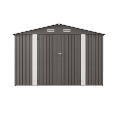 10x12FT Outdoor Storage Shed Large Metal Garden Shed with Double Door Two Window Waterproof Tool Shed for Backyard Patio Lawn Poolside ,Grey