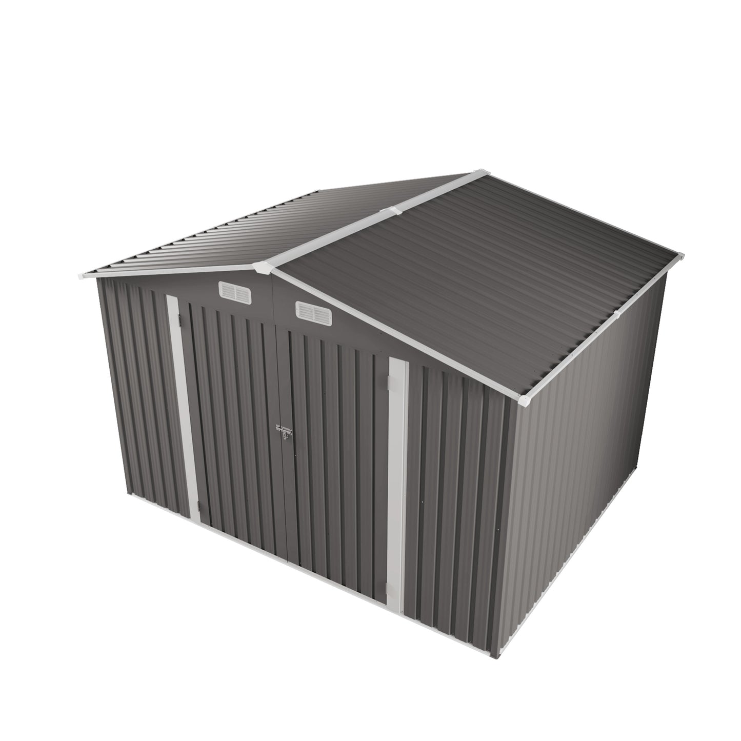 10 x 8 FT Outdoor Storage Shed, Large Metal Storage Shed, Lockable Door and Air Vent, Clear Window Garden Tool Shed for Bicycles, Tools, Lawnmowers, Backyards, Patios, Lawns - Gray