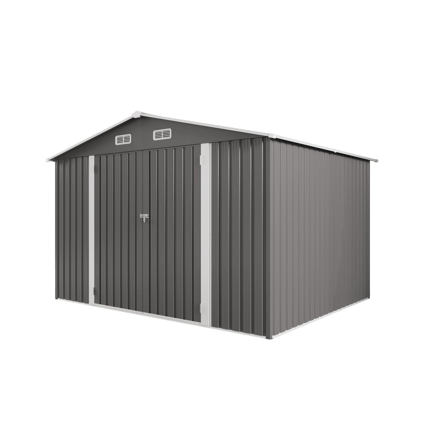 10 x 8 FT Outdoor Storage Shed, Large Metal Storage Shed, Lockable Door and Air Vent, Clear Window Garden Tool Shed for Bicycles, Tools, Lawnmowers, Backyards, Patios, Lawns - Gray