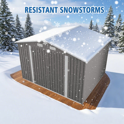 10 x 8 FT Outdoor Storage Shed, Large Metal Storage Shed, Lockable Door and Air Vent, Clear Window Garden Tool Shed for Bicycles, Tools, Lawnmowers, Backyards, Patios, Lawns - Gray