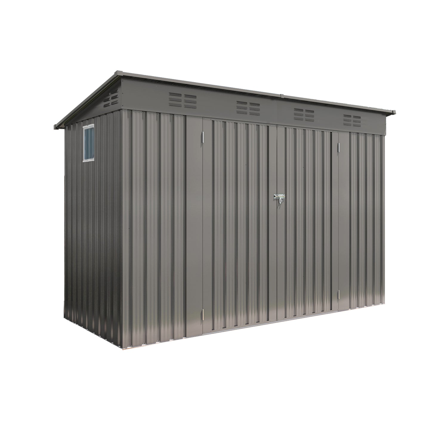 4 x 9 FT Outdoor Storage Shed, Metal Garden Shed Tool House with Sloping Roof,6 vents and 2 Swing Doors for Backyard, Garden,Patio, Garage, Lawn, Gray