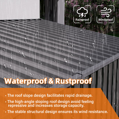 4 x 9 FT Outdoor Storage Shed, Metal Garden Shed Tool House with Sloping Roof,6 vents and 2 Swing Doors for Backyard, Garden,Patio, Garage, Lawn, Gray