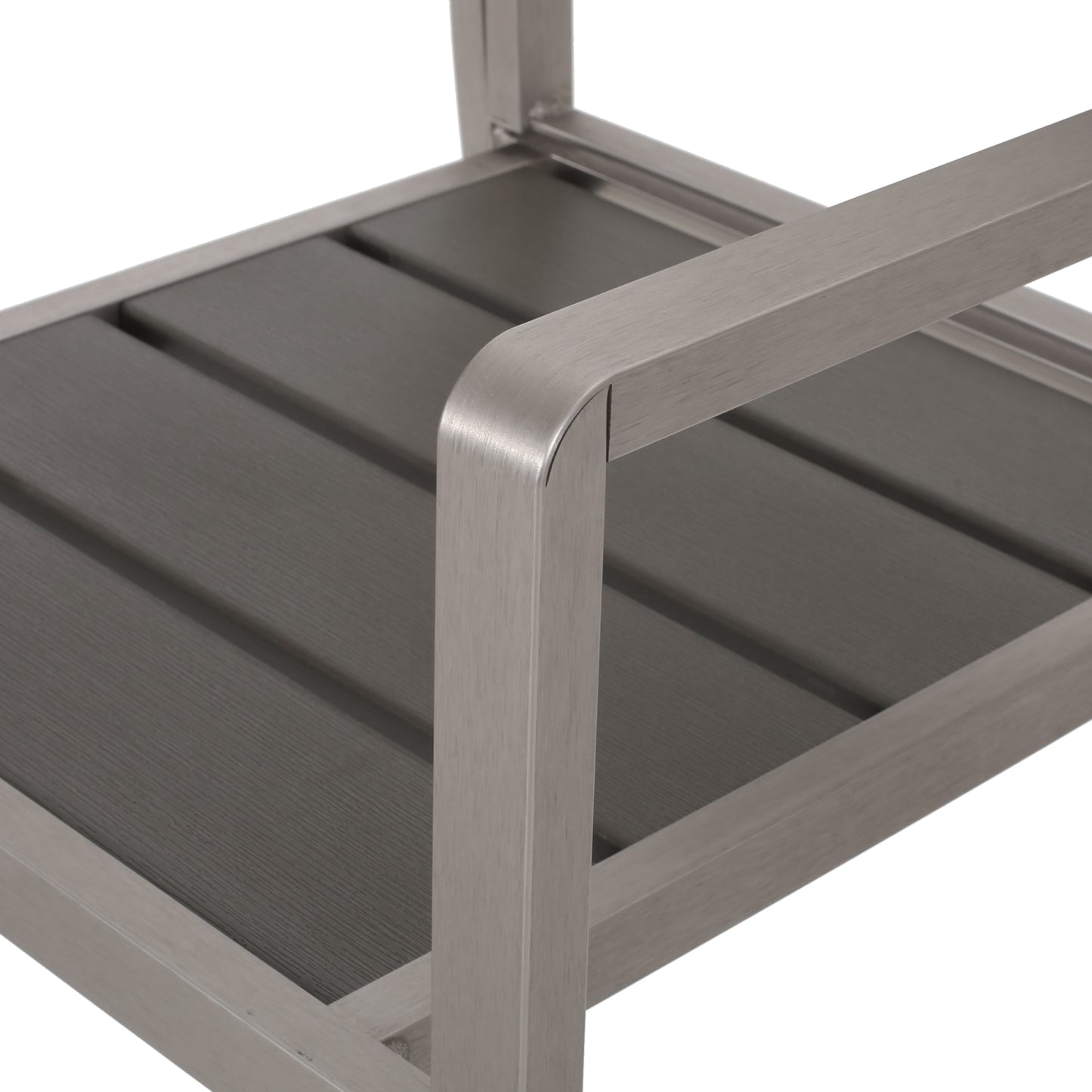 Outdoor Modern Aluminum Dining Chair with Faux Wood Seat (Set of 2), Gray and Silver