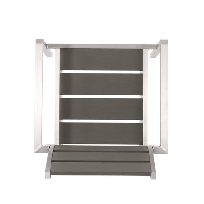 Outdoor Modern Aluminum Dining Chair with Faux Wood Seat (Set of 2), Gray and Silver