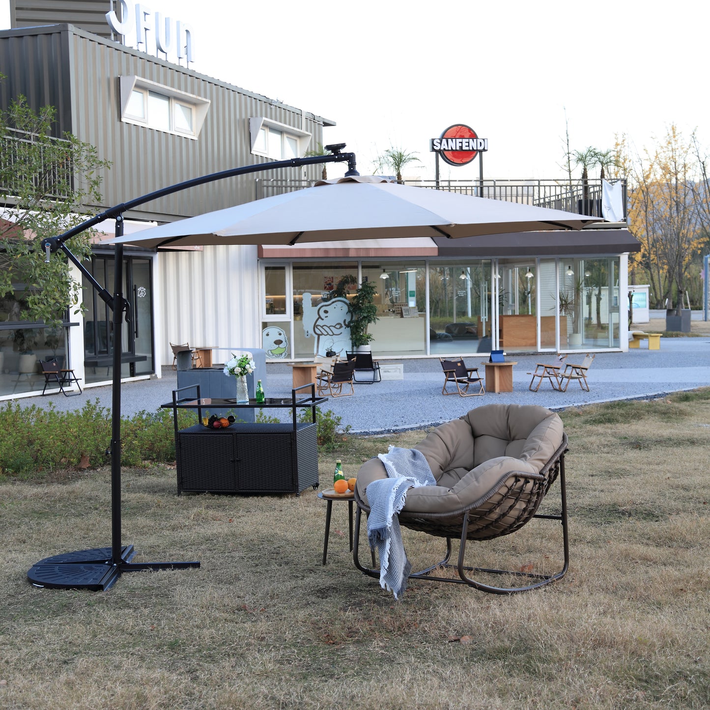 10ft Solar LED Offset Hanging Market Patio Umbrella