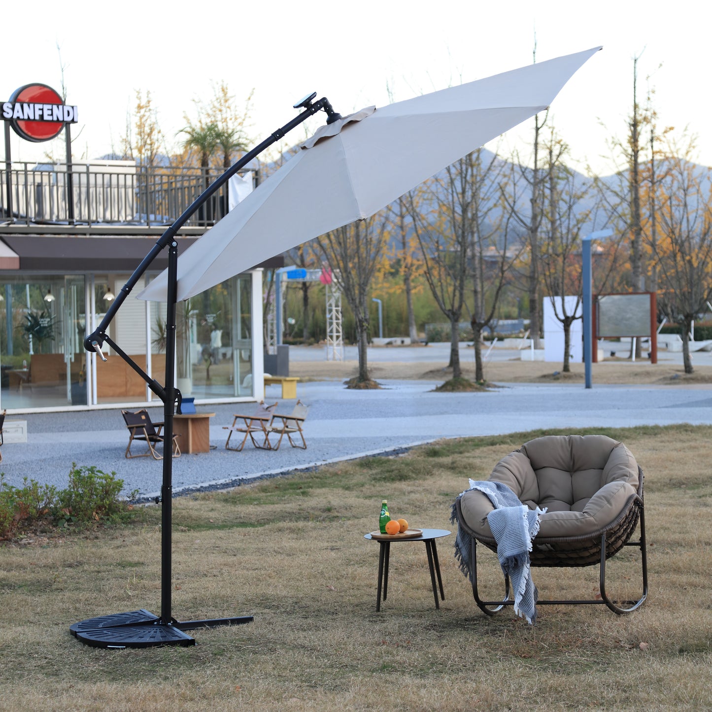 10ft Solar LED Offset Hanging Market Patio Umbrella