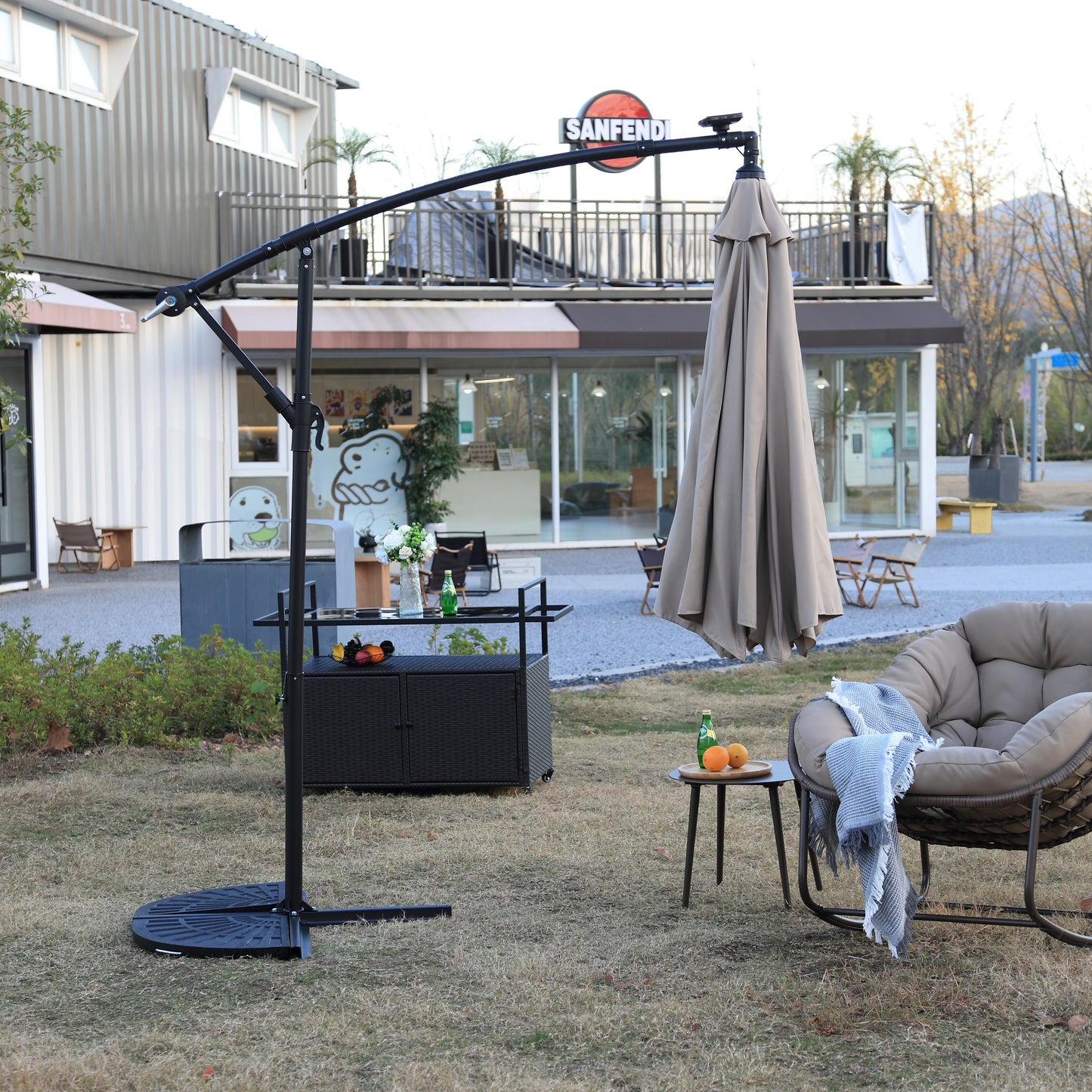 10ft Solar LED Offset Hanging Market Patio Umbrella