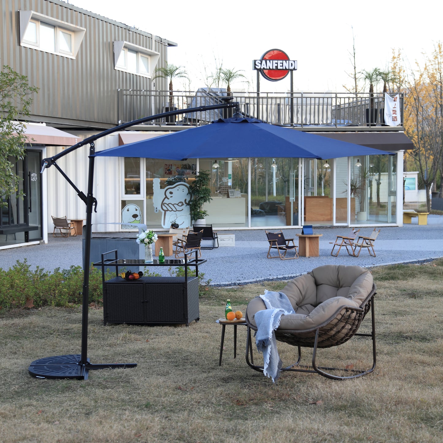 10ft Solar LED Offset Hanging Market Patio Umbrella