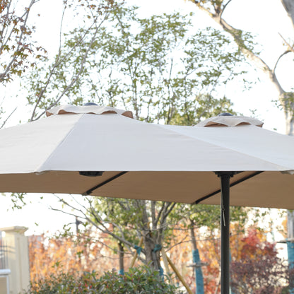 14.8 Ft Double Sided Outdoor Umbrella Rectangular Large with Crank ( khaki )