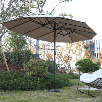 14.8 Ft Double Sided Outdoor Umbrella Rectangular Large with Crank ( khaki )