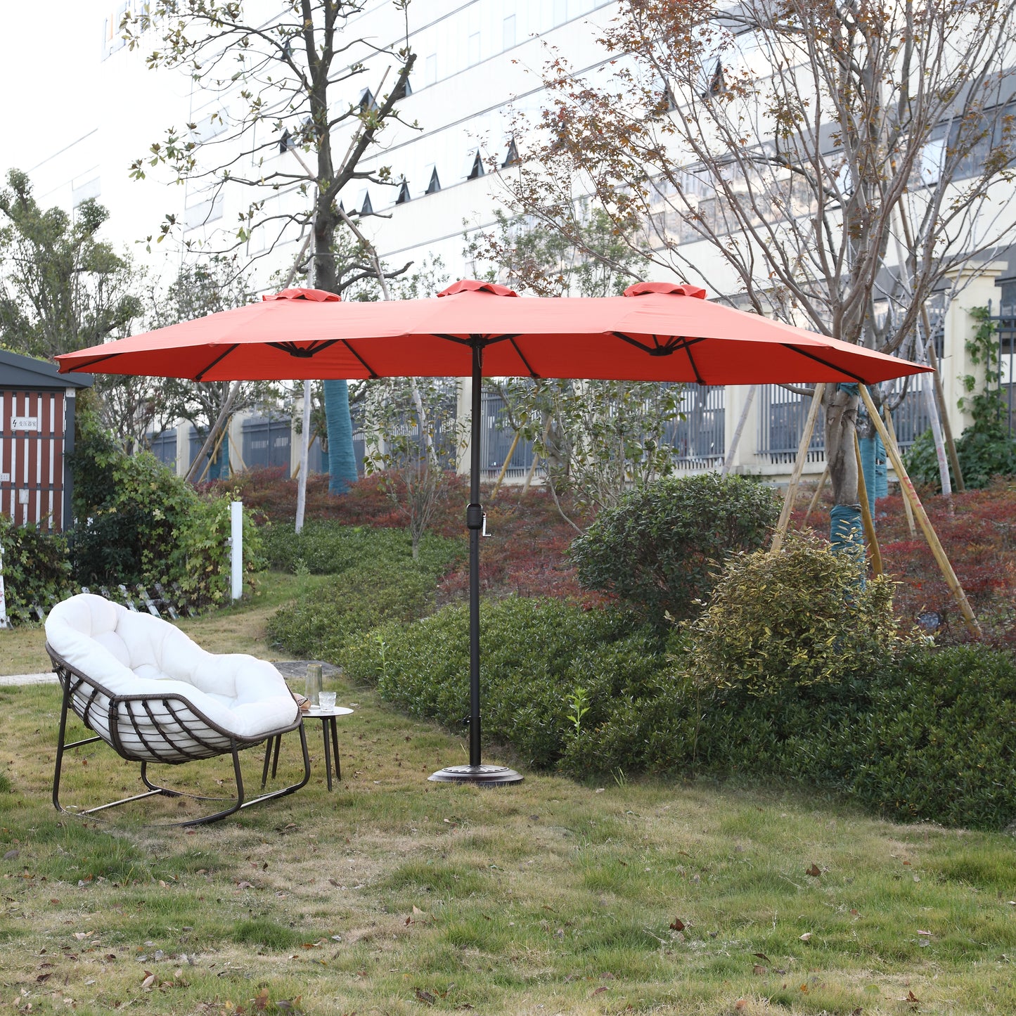 14.8 Ft Double Sided Outdoor Umbrella Rectangular Large with Crank ( Orange )