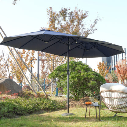 14.8 Ft Double Sided Outdoor Umbrella Rectangular Large with Crank ( Navy blue )