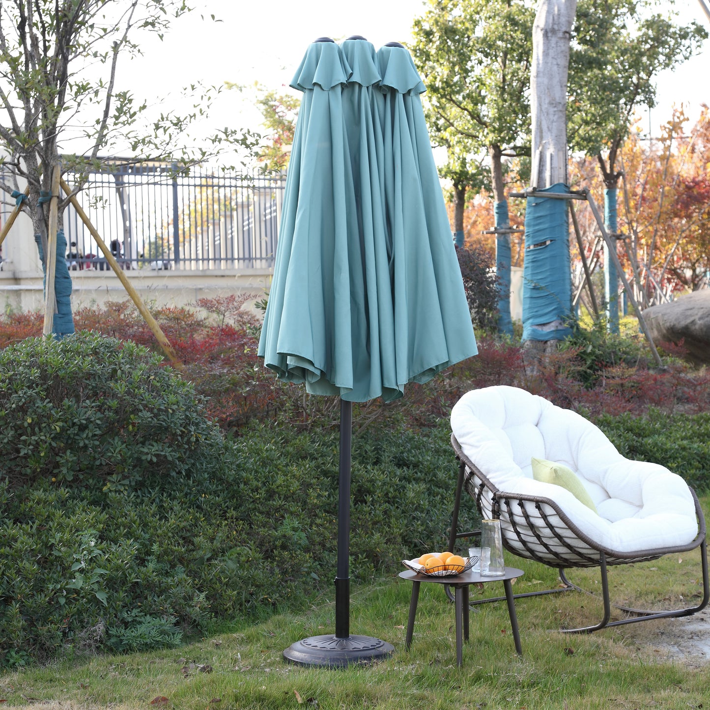 14.8 Ft Double Sided Outdoor Umbrella Rectangular Large with Crank ( Light green )