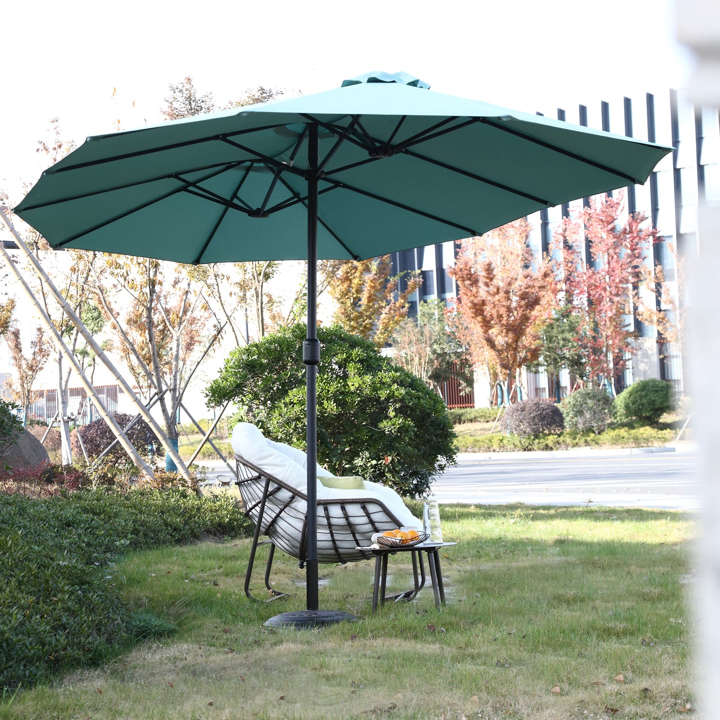14.8 Ft Double Sided Outdoor Umbrella Rectangular Large with Crank ( Light green )