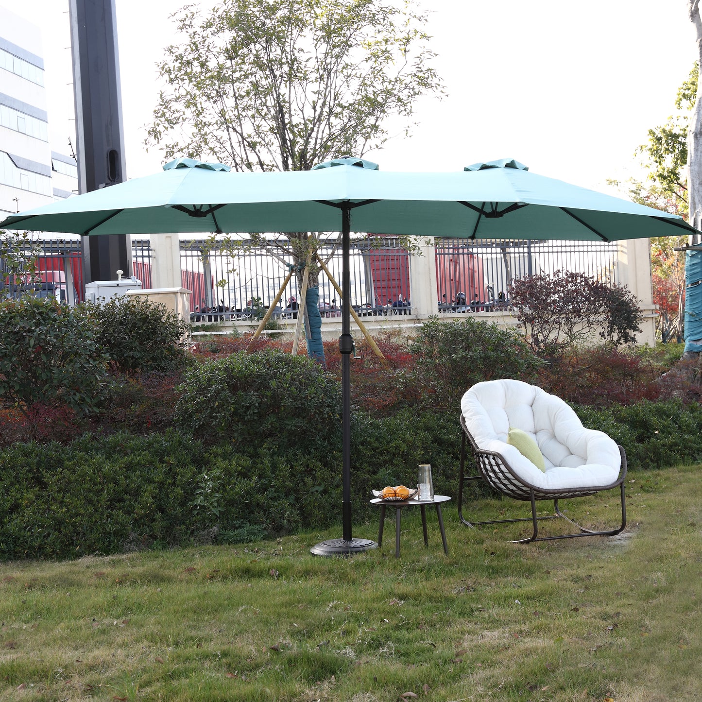 14.8 Ft Double Sided Outdoor Umbrella Rectangular Large with Crank ( Light green )