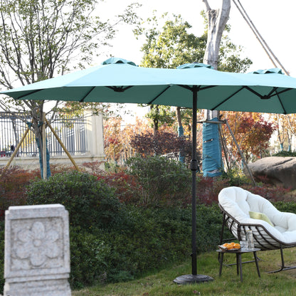 14.8 Ft Double Sided Outdoor Umbrella Rectangular Large with Crank ( Light green )