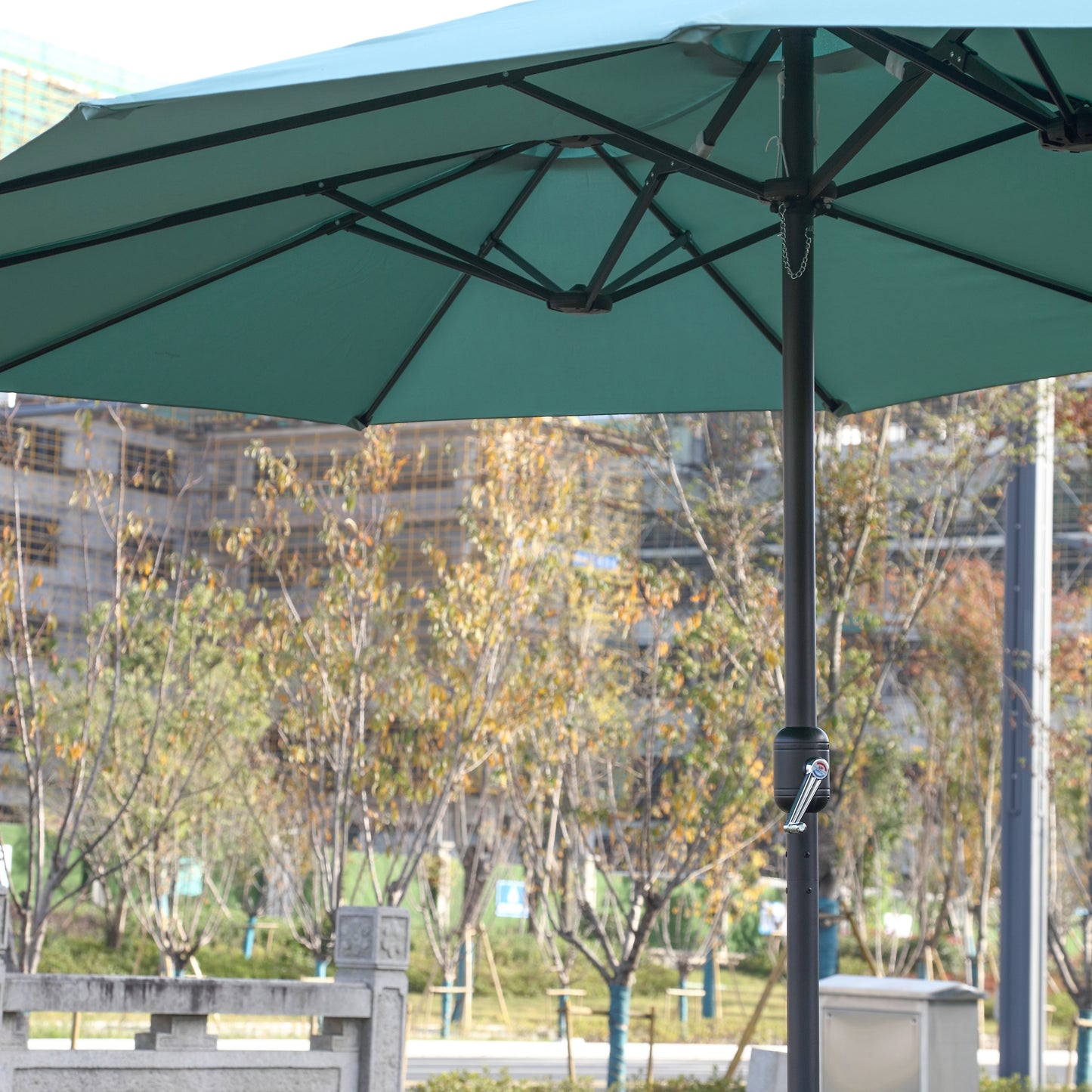 14.8 Ft Double Sided Outdoor Umbrella Rectangular Large with Crank ( Light green )