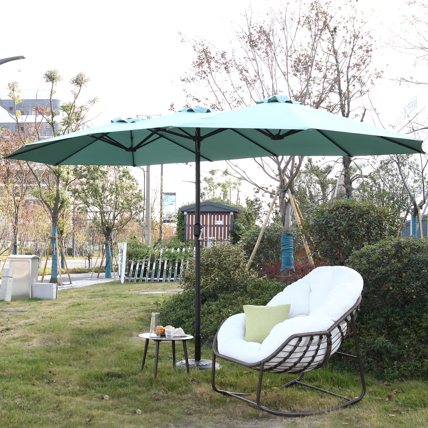 14.8 Ft Double Sided Outdoor Umbrella Rectangular Large with Crank ( Light green )