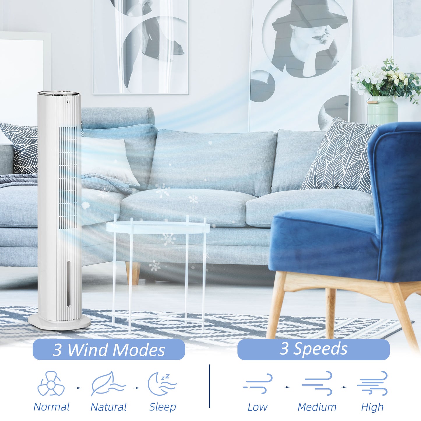 42" 2-In-1 Evaporative Air Cooler, Portable Cooling Fan for Home Office with 3 Modes, 3 Speeds, Remote Control, Timer, LED Display, 1.3 Gal Water Tank, White