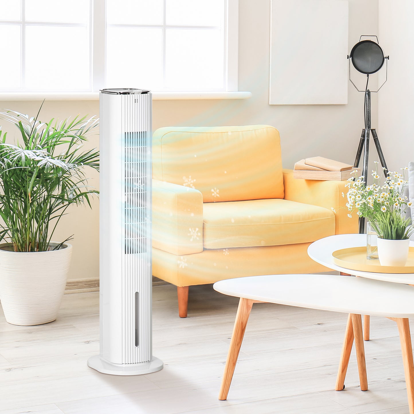 42" 2-In-1 Evaporative Air Cooler, Portable Cooling Fan for Home Office with 3 Modes, 3 Speeds, Remote Control, Timer, LED Display, 1.3 Gal Water Tank, White