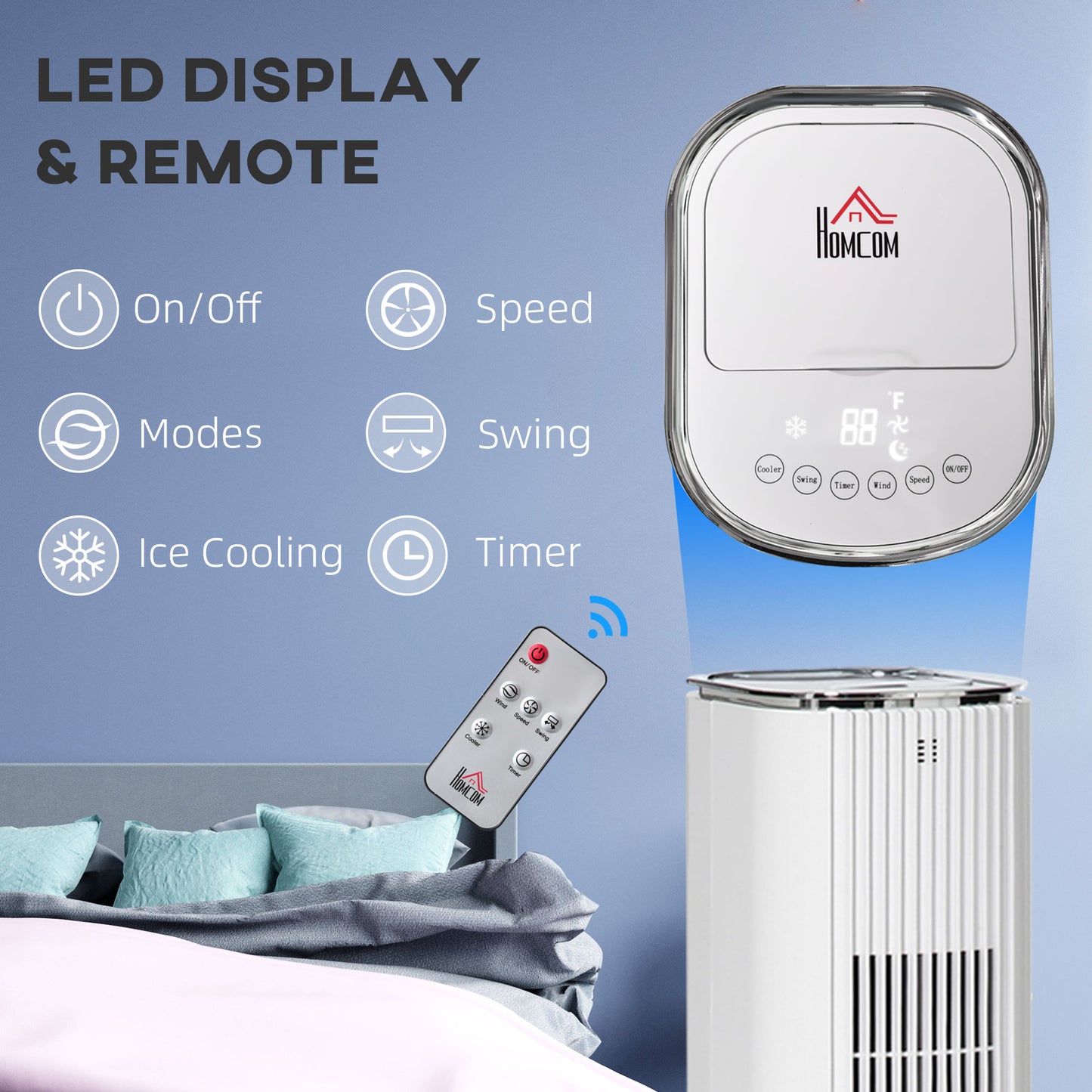 42" 2-In-1 Evaporative Air Cooler, Portable Cooling Fan for Home Office with 3 Modes, 3 Speeds, Remote Control, Timer, LED Display, 1.3 Gal Water Tank, White