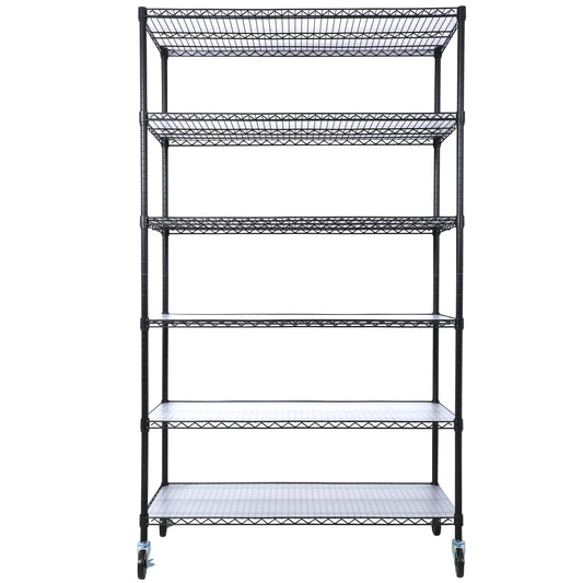 6 Tier 6000lbs Capacity NSF Metal Shelf Wire Shelving Unit, Heavy Duty Adjustable Storage Rack with Wheels & Shelf Liners for Commercial Grade Utility Steel Storage Rack, Black - 84"H x 48"L x 20"D