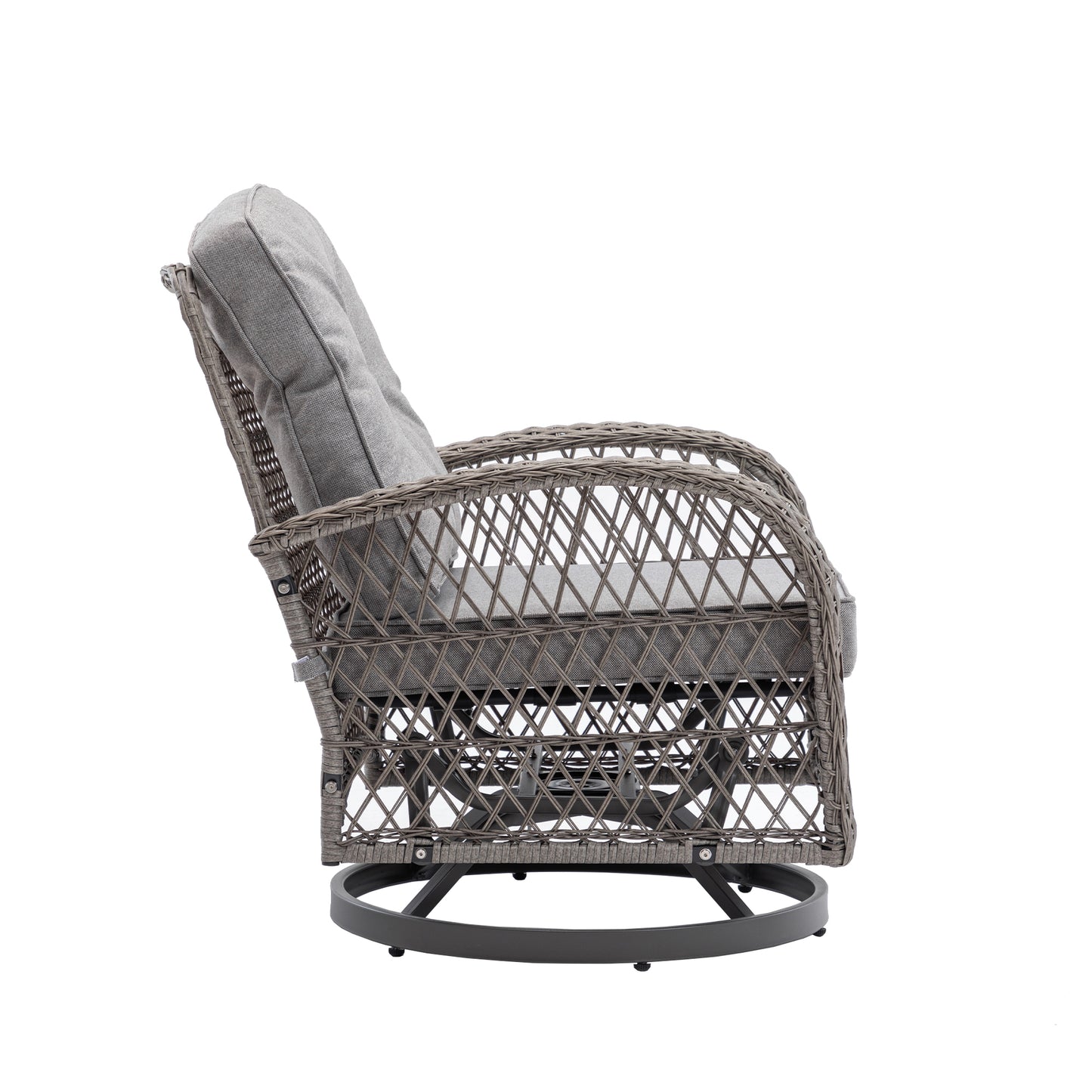 3 Pieces Outdoor Swivel Rocker Patio Chairs, 360 Degree Rocking Patio Conversation Set with Thickened Cushions and Glass Coffee Table for Backyard, Grey