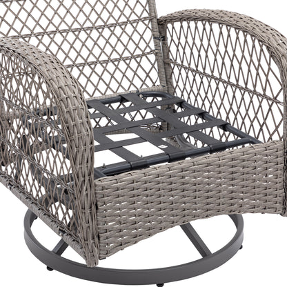3 Pieces Outdoor Swivel Rocker Patio Chairs, 360 Degree Rocking Patio Conversation Set with Thickened Cushions and Glass Coffee Table for Backyard, Blue