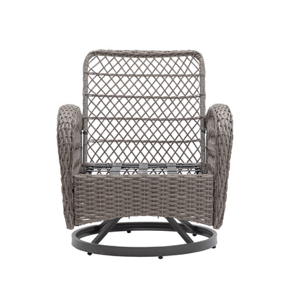 3 Pieces Outdoor Swivel Rocker Patio Chairs, 360 Degree Rocking Patio Conversation Set with Thickened Cushions and Glass Coffee Table for Backyard, Blue