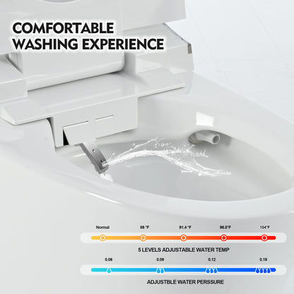 Luxury Smart Toilet with Dryer and warm water, Elongated Bidet Toilet with Heated Seat, with Remote Control, LED Night Light, Power Outage Flushing, Soft Close Cover,Whit