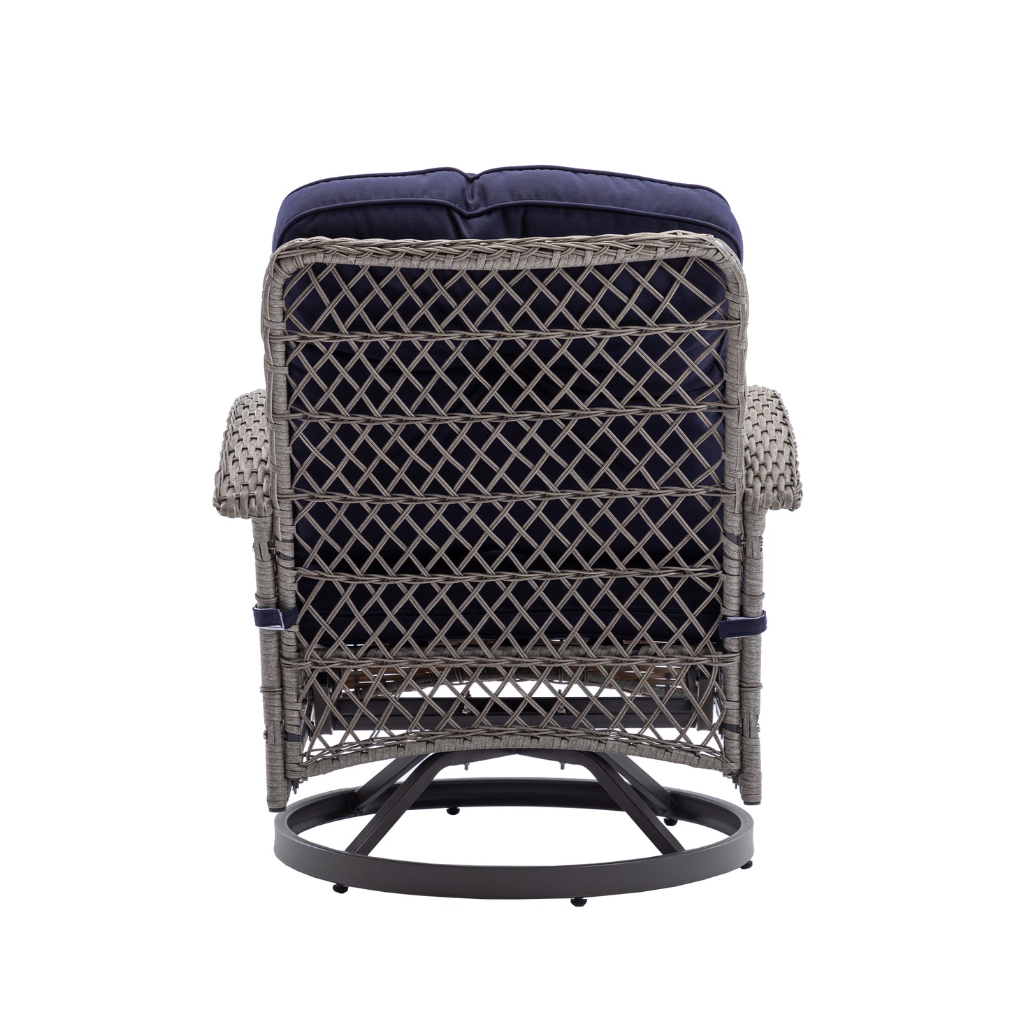 3 Pieces Outdoor Swivel Rocker Patio Chairs, 360 Degree Rocking Patio Conversation Set with Thickened Cushions and Glass Coffee Table for Backyard, Navy blue